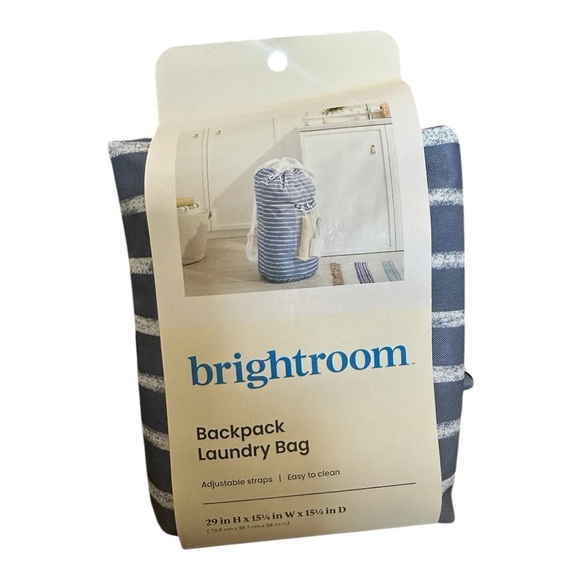 Brightroom Backpack Laundry Bag - Blue Striped - New - Picture 2 of 4